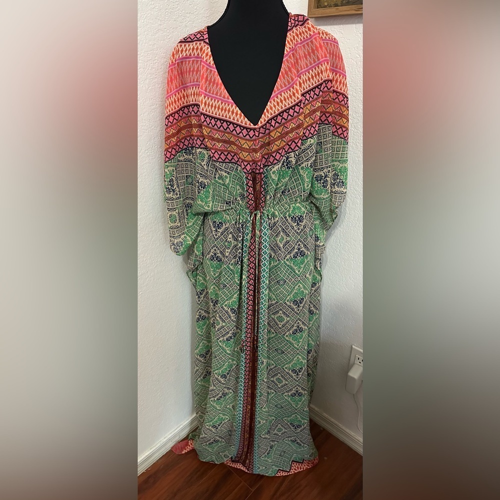 Anthropologie Vanessa Virginia Chama Kaftan Maxi Dress. In Pink and Green - Sz S - Picture 3 of 10